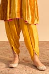 Sheetal Batra_Yellow Velvet, Silk Embroidery, Pearls, Laiba Choga Kurta With Dhoti Pant _Online_at_Aza_Fashions