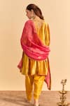 Shop_Sheetal Batra_Yellow Velvet, Silk Embroidery, Pearls, Laiba Choga Kurta With Dhoti Pant _at_Aza_Fashions
