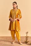 Buy_Sheetal Batra_Yellow Velvet, Silk Embroidery, Pearls, Laiba Choga Kurta With Dhoti Pant _at_Aza_Fashions