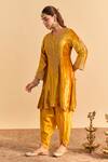 Buy_Sheetal Batra_Yellow Velvet, Silk Embroidery, Pearls, Laiba Choga Kurta With Dhoti Pant _Online_at_Aza_Fashions