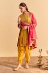 Shop_Sheetal Batra_Yellow Velvet, Silk Embroidery, Pearls, Laiba Choga Kurta With Dhoti Pant _Online_at_Aza_Fashions