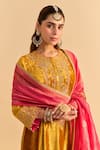 Buy_Sheetal Batra_Yellow Velvet, Silk Embroidery, Pearls, Laiba Choga Kurta With Dhoti Pant 