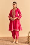 Buy_Sheetal Batra_Pink Velvet, Silk Embroidery, Pearls, Amal Choga Kurta With Tulip Dhoti Pant _at_Aza_Fashions