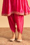 Sheetal Batra_Pink Velvet, Silk, Tissue Pearls, Sequins, Gota Amal A-line Choga Kurta Pant Set _Online_at_Aza_Fashions