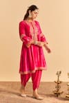 Shop_Sheetal Batra_Pink Velvet, Silk, Tissue Pearls, Sequins, Gota Amal A-line Choga Kurta Pant Set _Online_at_Aza_Fashions