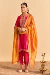 Buy_Sheetal Batra_Pink Velvet, Silk, Tissue Pearls, Sequins, Gota Amal A-line Choga Kurta Pant Set _at_Aza_Fashions