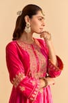 Sheetal Batra_Pink Velvet, Silk, Tissue Pearls, Sequins, Gota Amal A-line Choga Kurta Pant Set _at_Aza_Fashions