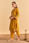 Sheetal Batra_Mustard Velvet, Silk Embroidery, Pearls, Amal A-line Choga Kurta With Dhoti Pant _Online_at_Aza_Fashions