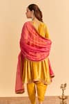 Shop_Sheetal Batra_Mustard Velvet, Silk Embroidery, Pearls, Amal A-line Choga Kurta With Dhoti Pant _at_Aza_Fashions