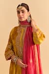 Sheetal Batra_Yellow Velvet, Silk, Tissue Pearls, Sequins, Amal Choga Kurta Dhoti Pant Set _at_Aza_Fashions