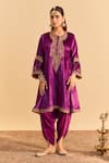 Buy_Sheetal Batra_Purple Velvet, Silk Embroidery, Pearls, Amal Choga Kurta With Tulip Dhoti Pant _at_Aza_Fashions