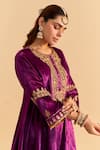 Sheetal Batra_Purple Velvet, Silk, Tissue Embroidery, Pearls, Amal A-line Choga Kurta Set _Online_at_Aza_Fashions