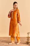 Sheetal Batra_Orange Velvet, Silk Embroidery, Pearls, Sequins, Azmiya Choga Kurta With Salwar _Online_at_Aza_Fashions