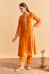 Buy_Sheetal Batra_Orange Velvet, Silk Embroidery, Pearls, Sequins, Azmiya Choga Kurta With Salwar _at_Aza_Fashions