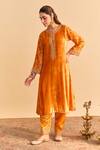 Buy_Sheetal Batra_Orange Velvet, Silk, Tissue Embroidery, Pearls, Azmiya Choga Kurta Salwar Set _at_Aza_Fashions