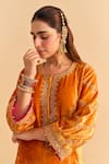 Buy_Sheetal Batra_Orange Velvet, Silk, Tissue Embroidery, Pearls, Azmiya Choga Kurta Salwar Set _Online_at_Aza_Fashions