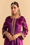 Shop_Sheetal Batra_Purple Velvet, Silk Embroidery, Sequins, Pearls, Azmiya Choga Kurta With Salwar _Online_at_Aza_Fashions
