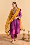 Sheetal Batra_Purple Velvet, Silk Embroidery, Sequins, Pearls, Azmiya Choga Kurta With Salwar _at_Aza_Fashions