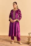 Sheetal Batra_Purple Velvet, Silk, Tissue Embroidery, Pearls, Azmiya Choga Kurta Salwar Set _Online_at_Aza_Fashions