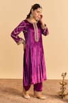 Buy_Sheetal Batra_Purple Velvet, Silk, Tissue Embroidery, Pearls, Azmiya Choga Kurta Salwar Set _Online_at_Aza_Fashions