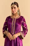 Shop_Sheetal Batra_Purple Velvet, Silk, Tissue Embroidery, Pearls, Azmiya Choga Kurta Salwar Set _Online_at_Aza_Fashions