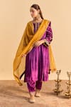 Buy_Sheetal Batra_Purple Velvet, Silk, Tissue Embroidery, Pearls, Azmiya Choga Kurta Salwar Set _at_Aza_Fashions