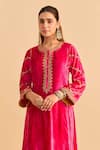 Sheetal Batra_Pink Velvet, Silk Pearls, Sequins, Gota Patti, Azmiya Choga Kurta With Salwar _Online_at_Aza_Fashions