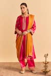 Shop_Sheetal Batra_Pink Velvet, Silk Pearls, Sequins, Gota Patti, Azmiya Choga Kurta With Salwar _Online_at_Aza_Fashions