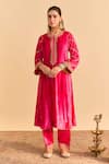 Sheetal Batra_Pink Velvet, Silk, Tissue Pearls, Sequins, Gota Azmiya Choga Kurta Salwar Set _Online_at_Aza_Fashions