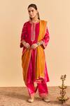 Buy_Sheetal Batra_Pink Velvet, Silk, Tissue Pearls, Sequins, Gota Azmiya Choga Kurta Salwar Set _at_Aza_Fashions