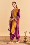Sheetal Batra_Purple Velvet, Silk Embroidery, Sequins, Pearls, Gota Aynaz Kurta And Salwar Set _Online_at_Aza_Fashions