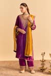 Shop_Sheetal Batra_Purple Velvet, Silk Embroidery, Sequins, Pearls, Gota Aynaz Kurta And Salwar Set _Online_at_Aza_Fashions