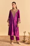 Buy_Sheetal Batra_Purple Velvet, Silk Embroidery, Sequins, Pearls, Gota Aynaz Kurta And Salwar Set _at_Aza_Fashions
