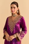 Buy_Sheetal Batra_Purple Velvet, Silk Embroidery, Sequins, Pearls, Gota Aynaz Kurta And Salwar Set 
