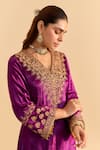 Shop_Sheetal Batra_Purple Velvet, Silk Embroidery, Sequins, Pearls, Gota Aynaz Kurta And Salwar Set 