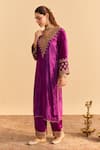 Sheetal Batra_Purple Velvet, Silk, Tissue Embroidery, Pearls, Sequins, Aynaz Kurta Salwar Set _at_Aza_Fashions