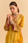 Buy_Sheetal Batra_Yellow Velvet, Silk Embroidery, Pearls, Sequins, Gota Aynaz Kurta With Salwar _Online_at_Aza_Fashions
