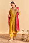 Buy_Sheetal Batra_Mustard Velvet, Silk, Tissue Embroidery, Pearls, Sequins, Aynaz Kurta Salwar Set _at_Aza_Fashions