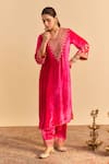Buy_Sheetal Batra_Pink Velvet, Silk Pearls, Sequins, Gota Patti, Aynaz Kurta And Salwar Set _at_Aza_Fashions