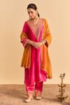 Shop_Sheetal Batra_Pink Velvet, Silk Pearls, Sequins, Gota Patti, Aynaz Kurta And Salwar Set _at_Aza_Fashions