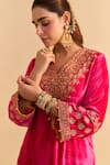 Sheetal Batra_Pink Velvet, Silk Pearls, Sequins, Gota Patti, Aynaz Kurta And Salwar Set _at_Aza_Fashions