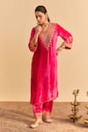 Shop_Sheetal Batra_Pink Velvet, Silk, Tissue Embroidery, Pearls, Sequins, Aynaz Kurta Salwar Set _at_Aza_Fashions