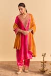 Buy_Sheetal Batra_Pink Velvet, Silk, Tissue Embroidery, Pearls, Sequins, Aynaz Kurta Salwar Set _at_Aza_Fashions
