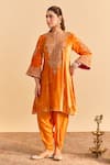 Buy_Sheetal Batra_Orange Velvet, Silk Embroidery, Pearls, Eira Choga Kurta And Dhoti Pant Set _at_Aza_Fashions