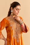 Shop_Sheetal Batra_Orange Velvet, Silk Embroidery, Pearls, Eira Choga Kurta And Dhoti Pant Set 