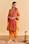 Shop_Sheetal Batra_Orange Velvet, Silk, Tissue Pearls, Sequins, Eira Choga Kurta Dhoti Pant Set _Online_at_Aza_Fashions
