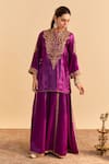 Sheetal Batra_Purple Velvet, Silk, Tissue Embroidery, Pearls, Aroob Kurta Sharara Set _Online_at_Aza_Fashions