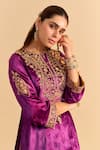 Buy_Sheetal Batra_Purple Velvet, Silk, Tissue Embroidery, Pearls, Aroob Kurta Sharara Set _Online_at_Aza_Fashions