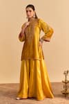 Buy_Sheetal Batra_Yellow Velvet, Silk, Tissue Pearls, Sequins, Aroob Kurta Sharara Set _at_Aza_Fashions