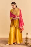 Shop_Sheetal Batra_Yellow Velvet, Silk, Tissue Pearls, Sequins, Aroob Kurta Sharara Set _at_Aza_Fashions